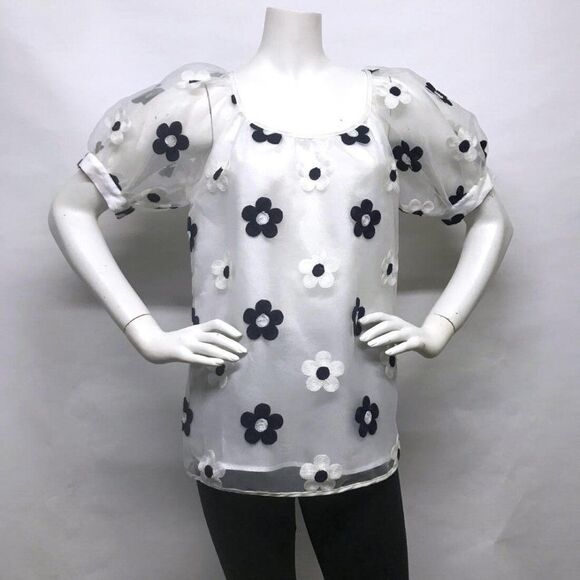 VOOM JOY HAN Embroidered DAISY PUFF Sleeve Top M - Picture 14 of 15